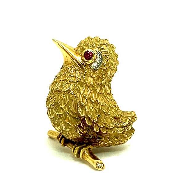 Cartier 18K Yellow Gold Ruby Diamond Bird Brooch Pin Vintage Rare Estate… - Picture 13 of 13